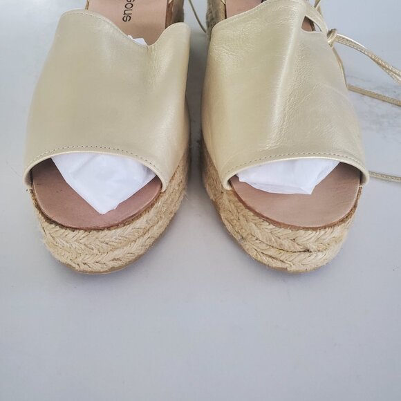 Andre Assous New Gold Ankle Tie Leather Platform Espadrilles made in Spain   9.5 - Picture 9 of 16